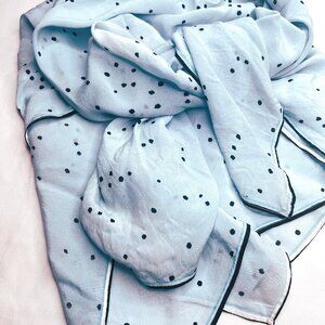 Vintage Silk Scarf – Handmade – 1950s–60s – Light Blue with Black Dots – 100x100